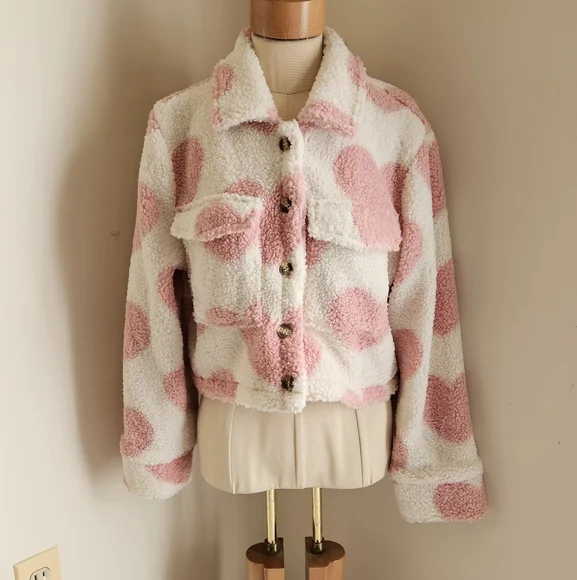 EILLY BAZAR ❤️ HEART PRINT GIRLY TRUCKER JACKET - Picture 3 of 7